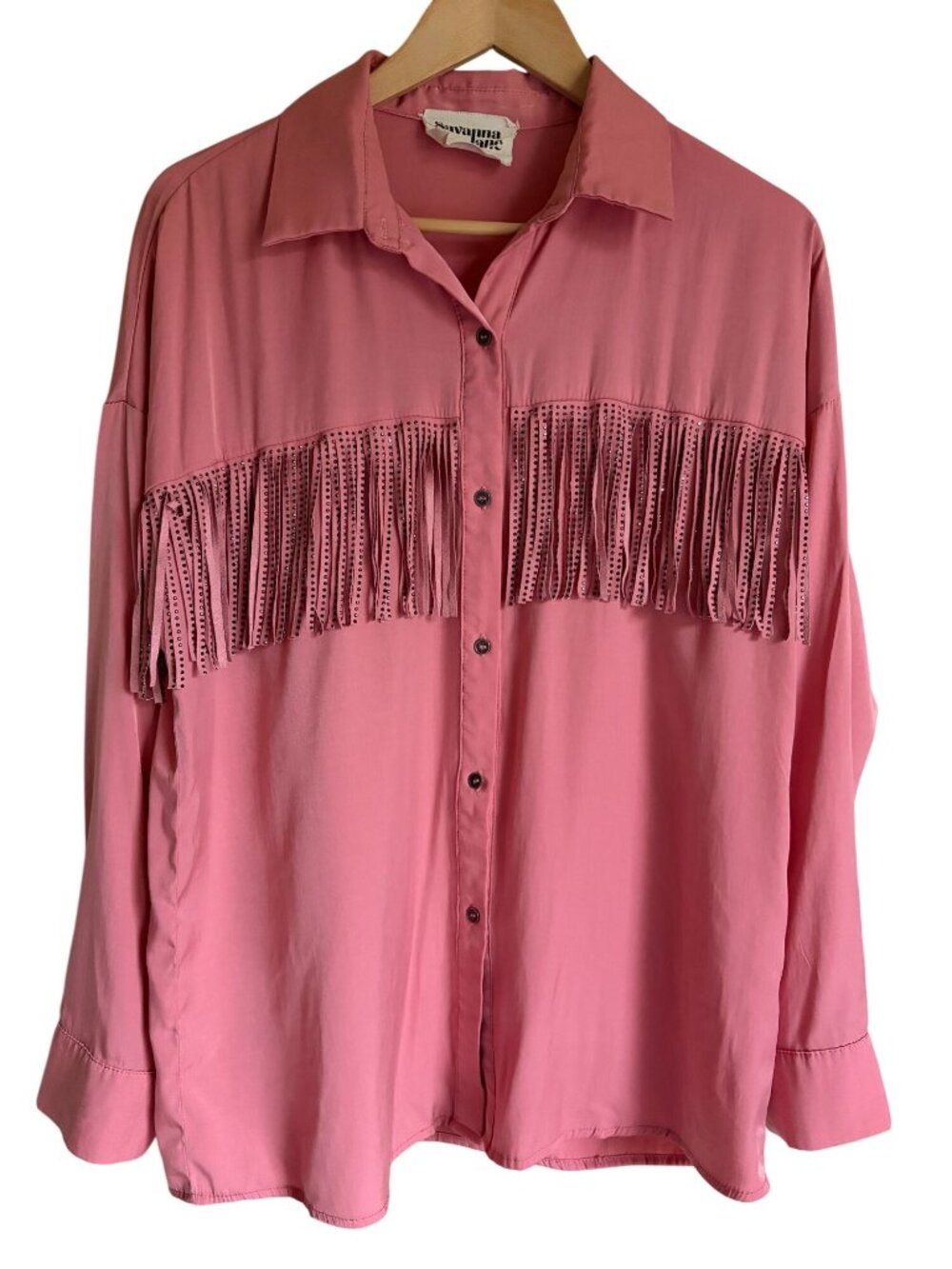 Savanna Jane Pink Fringed Western Top Size Large Rodeo Cowgirl Texas Yellowstone
